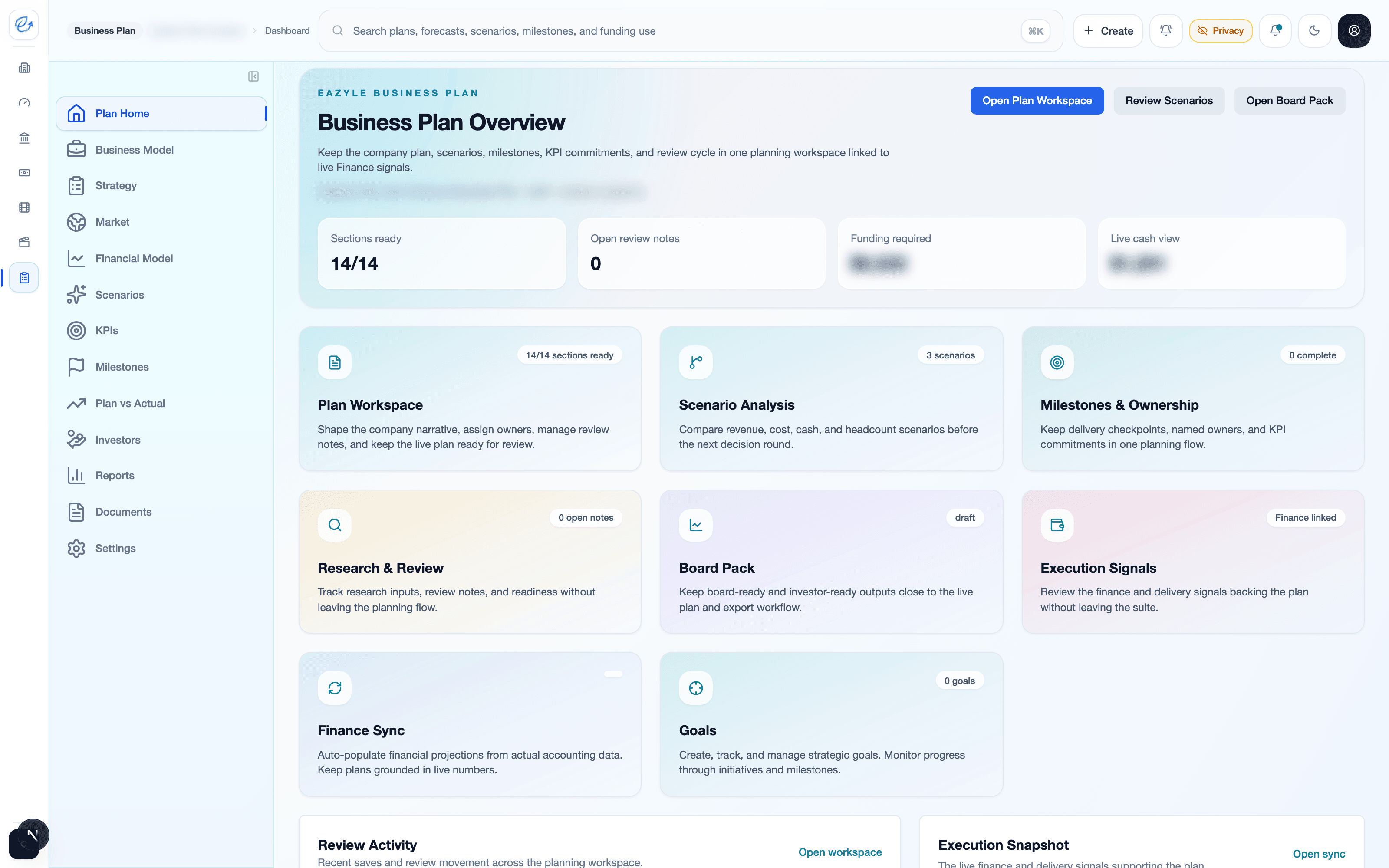 Eazyle Business Plan workspace preview